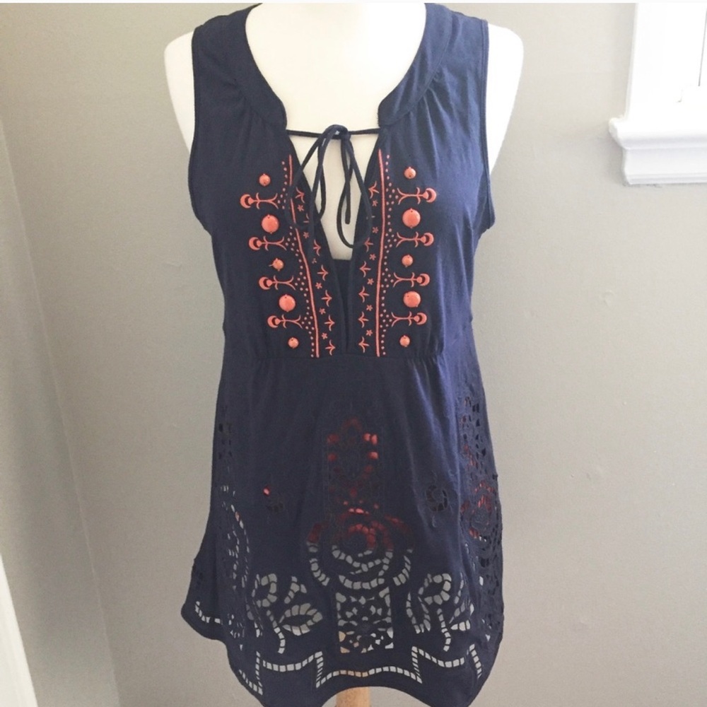 C.Keer Anthropologie Navy Eyelet Tank